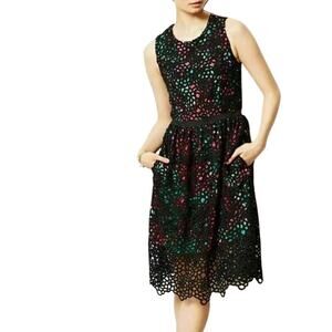 Anthropologie Wolven Garden Terrace Black Lace Floral Fit & Flare Dress Size 0